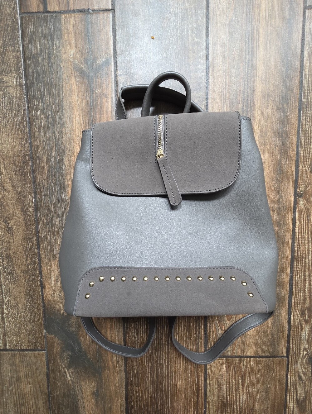 Women's Gray / Gold Stud-Accent Backpack Purse Vegan